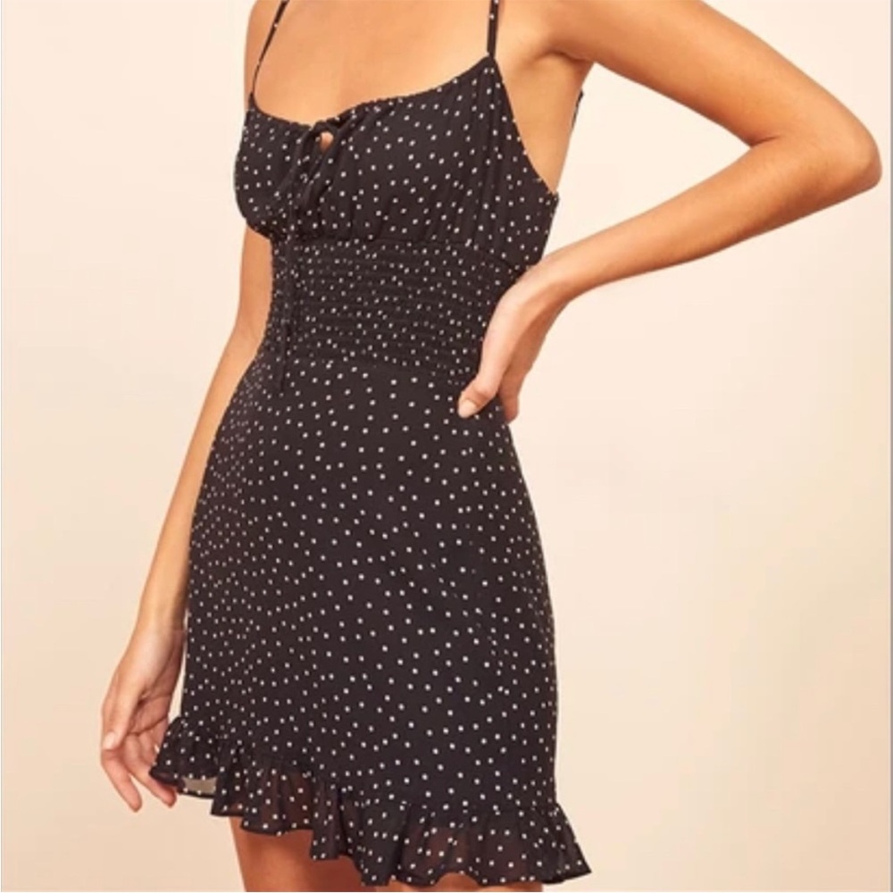 Reformation polka dot mini dress